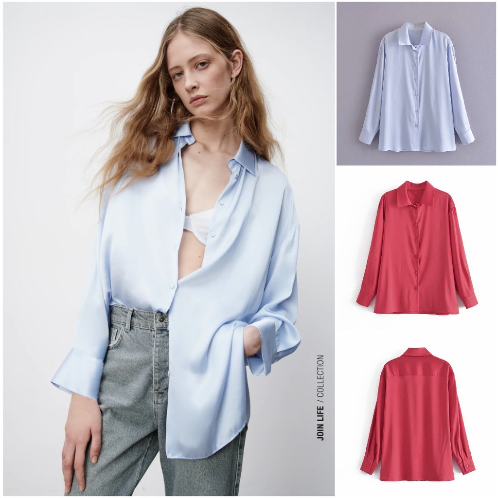 KEMEJA IMPORT KANTORAN WANITA POLOS BAHAN SILKY LENGAN PANJANG PREMIUM 6VEN1496