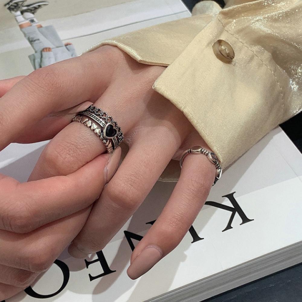Needway Multilayer Jari Cincin Elegan Vintage Lingkaran Cinta Hati Geometris Gadis Pesta Pernikahan