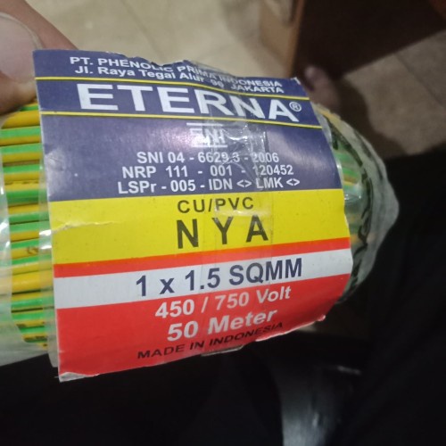 Kabel Eterna Tunggal NYA 1x1.5 / Kabel NYA Eterna 1.5mm 50 Meter