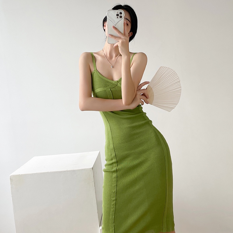 【Elegant】Korean Solid Color Sleevless Bodycon Mini Dress 7487