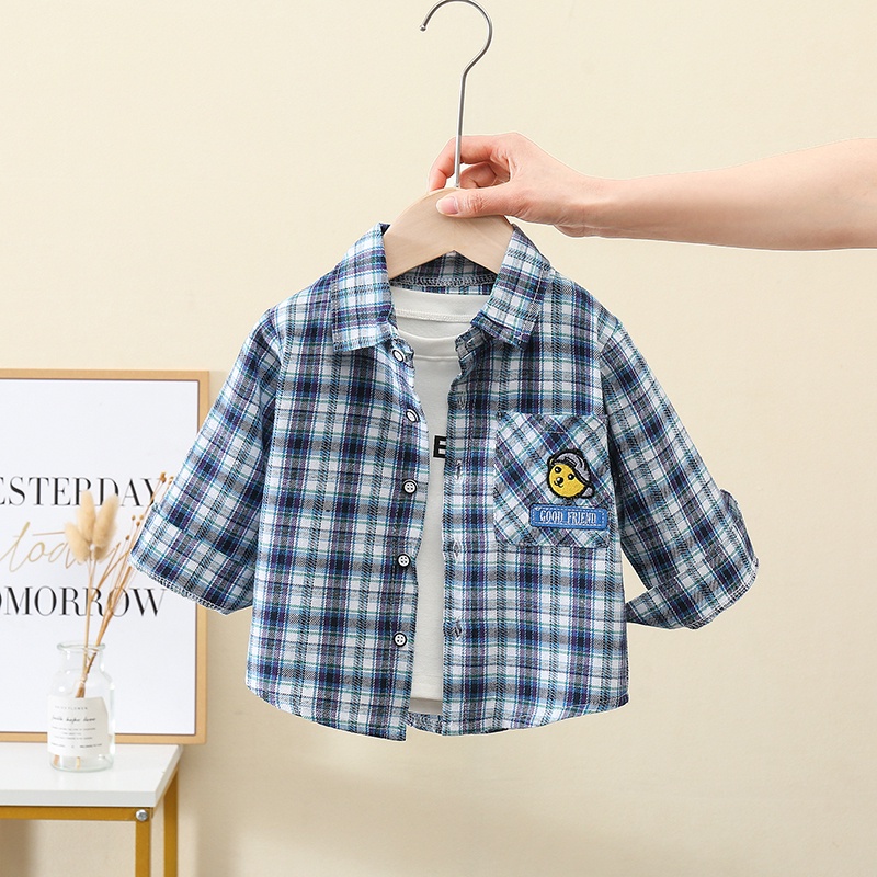 COD Kemeja anak laki laki import kemeja anak cowok import kemeja kotak motif beruang anak laki atasan anak laki import fashion anak laki-2