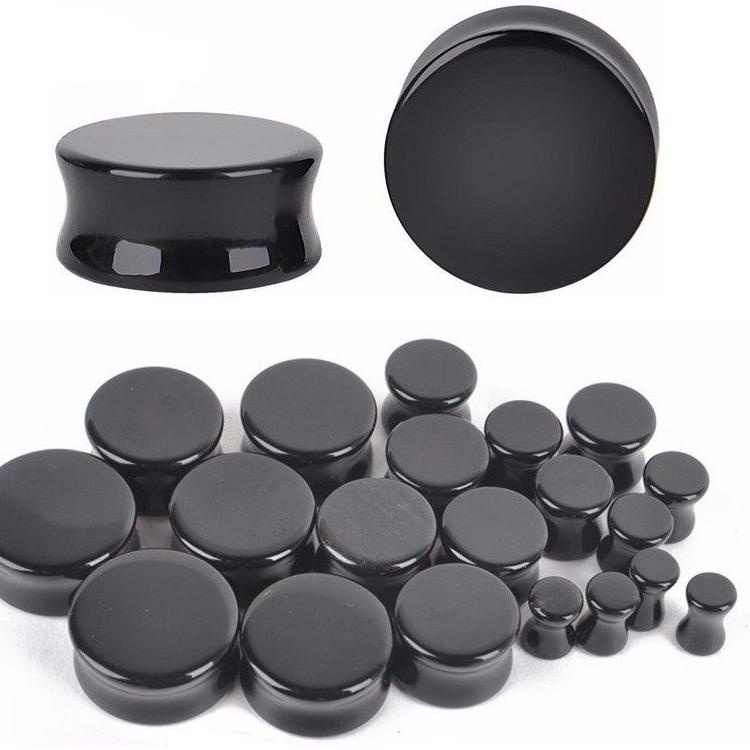 (hcfp-13) PIERCING PLUG EARRING FULL BLACK ACRYLIC 3mm - 30mm [KODE50]