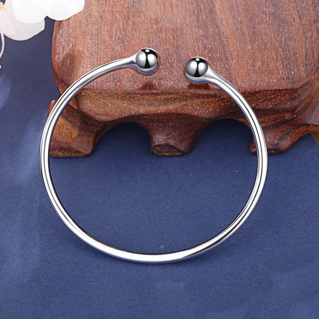 【Spot】925Silver plated Open Smooth Bangles Bracelets Charms Beads