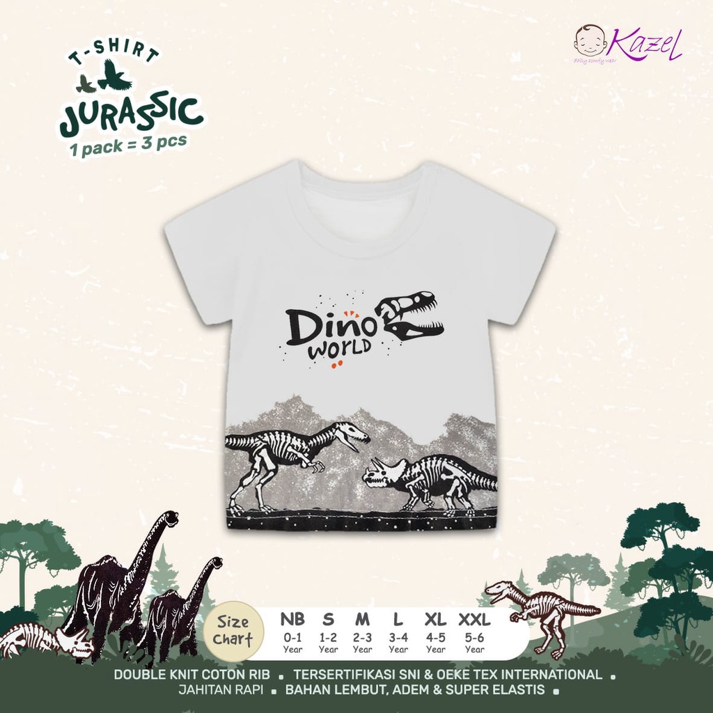 3pcs KAZEL JURASSIC TSHIRT ANAK ATASAN ANAK BAJU ANAK PAKAIAN ANAK 1-5 TH