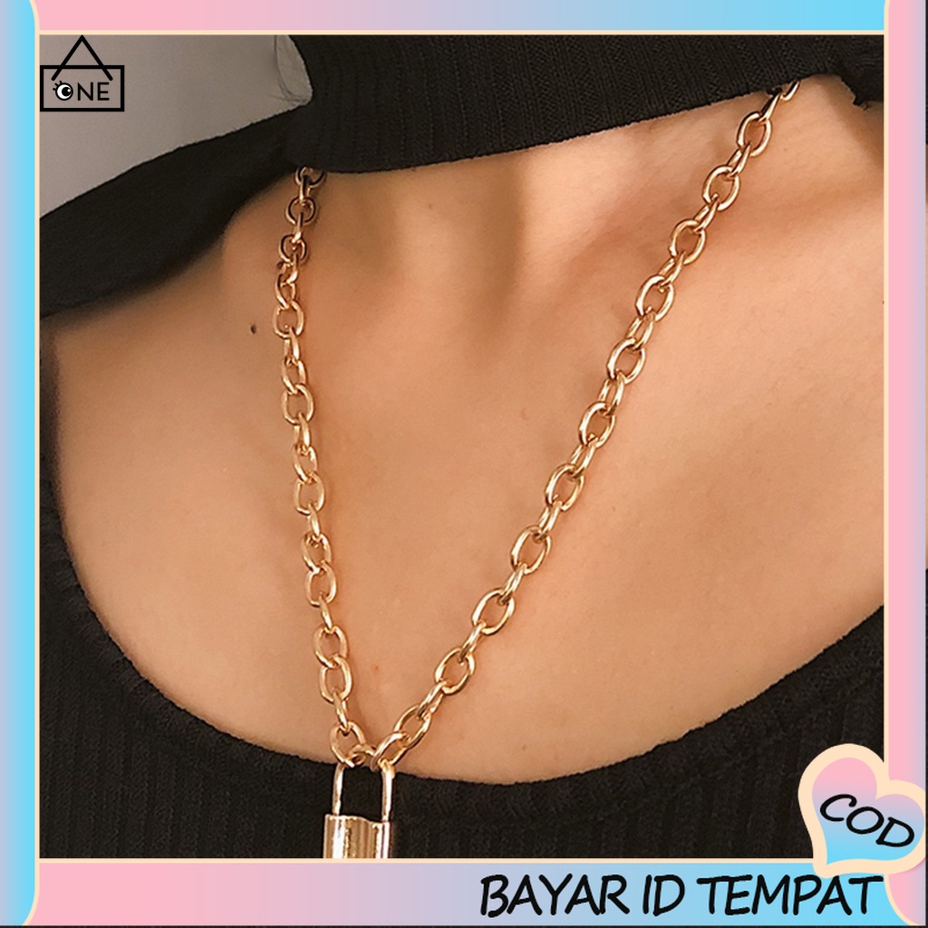 COD❤Korean Fashion Kalung Rantai Emas Liontin  Gembok Retro Simple Kunci Kreatif Untuk Wanita A one