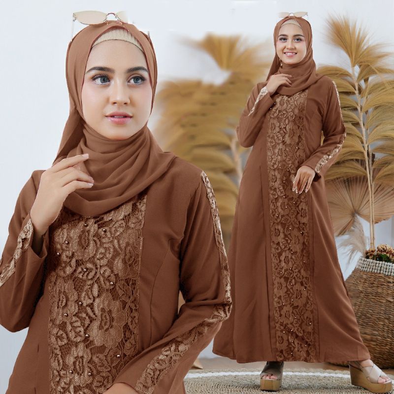 BAJU GAMIS BRUKAT BROKAT DRESS MURAH CANTIK MOTIF TIMBUL WANITA PEREMPUAN MUSLIM KONDANGAN PESTA SER