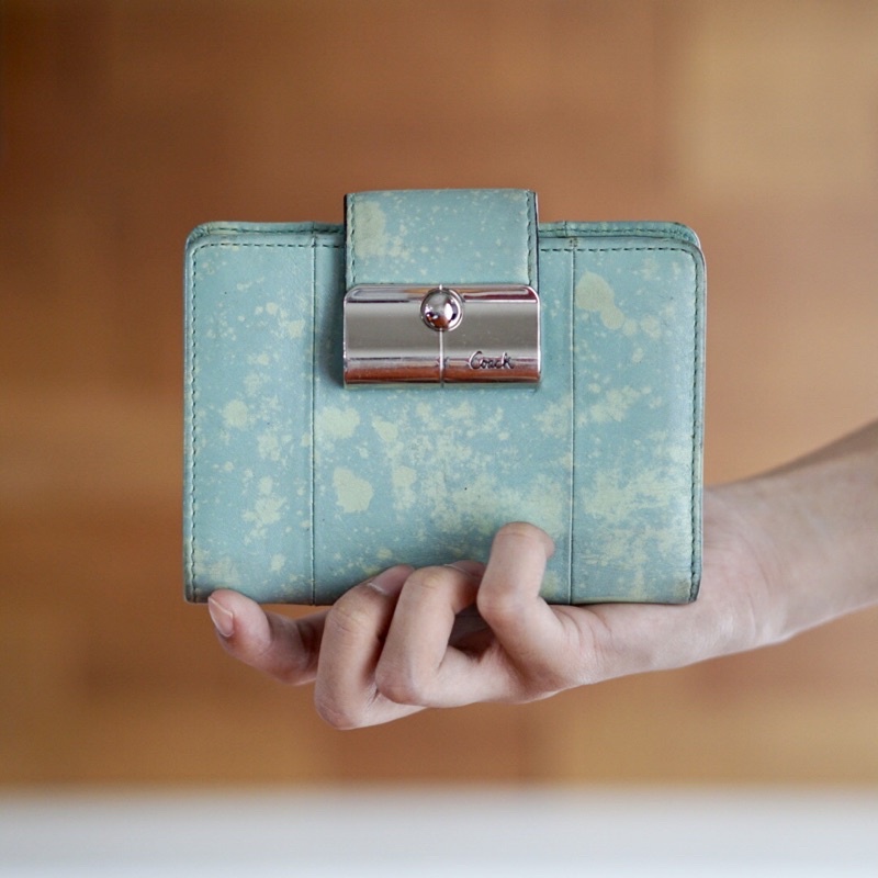 PRELOVED Dompet Brand Coach | Wallet | Vintage | Genuine Leather | Mini Medium | Mint | Soft Blue
