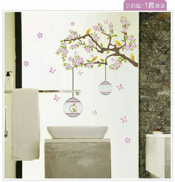 RELIZA Wall Sticker / Stiker Dinding SANGKAR SAKURA BRANCH FLOWER BIRD Hiasan Dinding DF5066