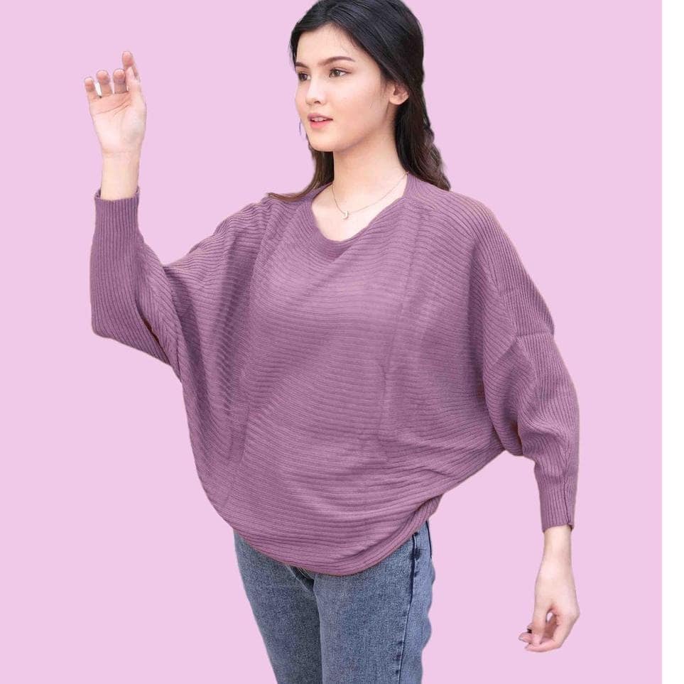 BLOUSE BAJU RAJUT BATWING OVERSIZE ATASAN MODEL KELELAWAR OUTER SWEATER KNIT WANITA