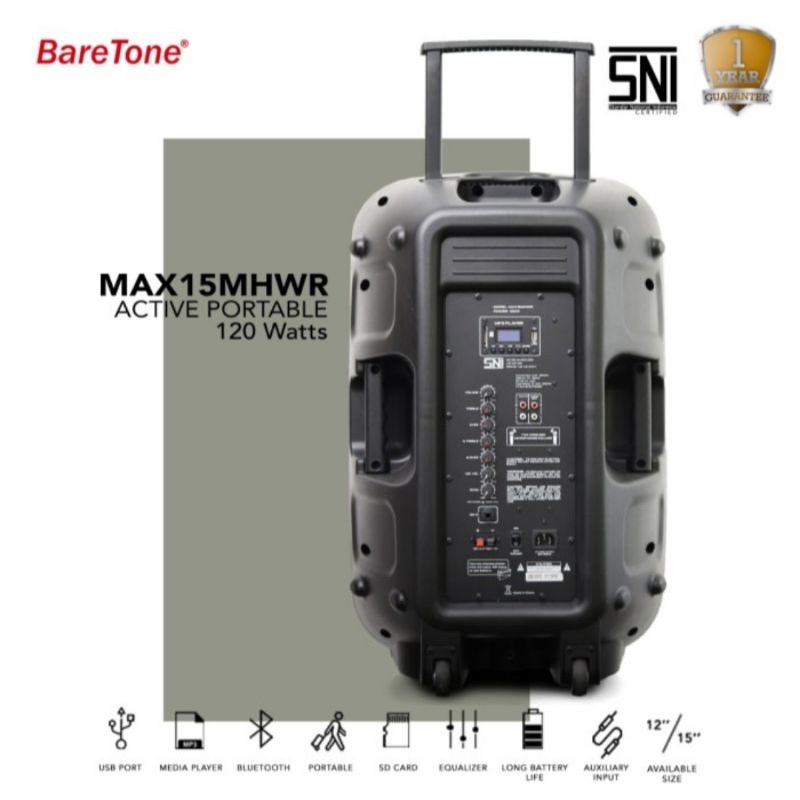 SPEAKER PORTABLE AKTIF WIRELESS MEETING BARETONE 15 INCH MAX 15MHWR BLUETOOTH ORIGINAL