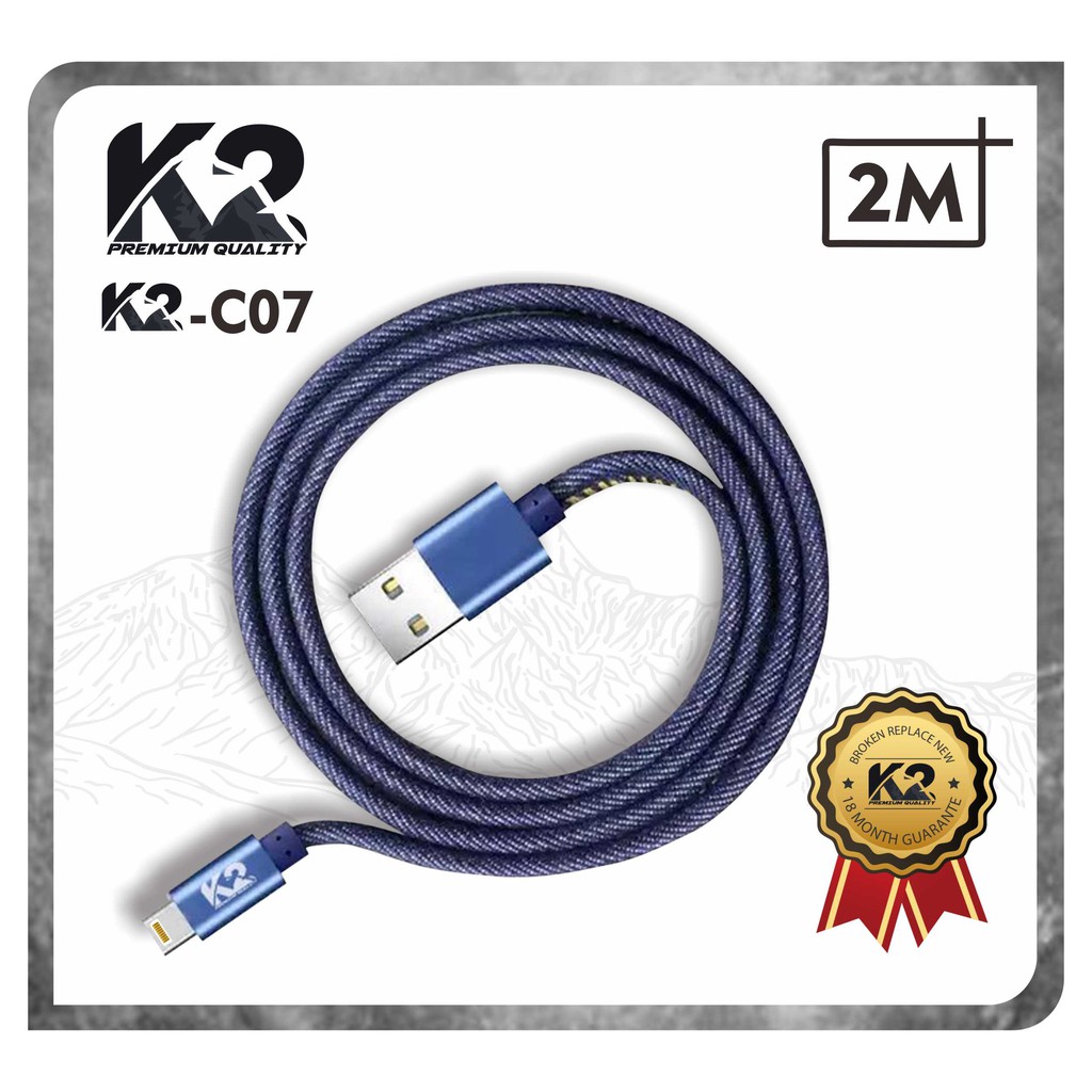 KABEL DATA DENIM 2 METER K2-C07 K2 PREMIUM QUALITY MICRO / TYPE C / Lightning Fast Charging 2.4A [fs]