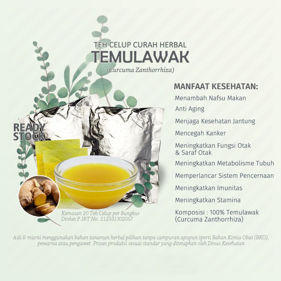 

Teh Celup Herbal TEMULAWAK (Curcuma Zanthorrhiza) untuk Nafsu Makan, Anti Aging, dan Jerawat