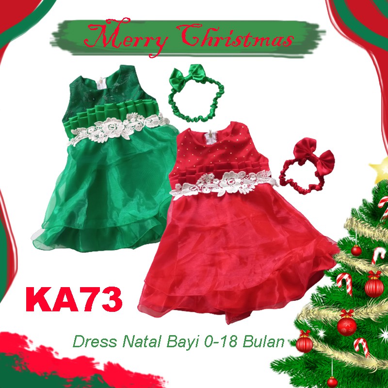 Gaun Natal Bayi 6 12 Bulan Dress Anak Hari Raya 10 Tahun Baju Christmas Natalan Model Terbaru 2023 GRATIS PITA Tutu Pesta Merry Chirstmas Satin Organdi KA73