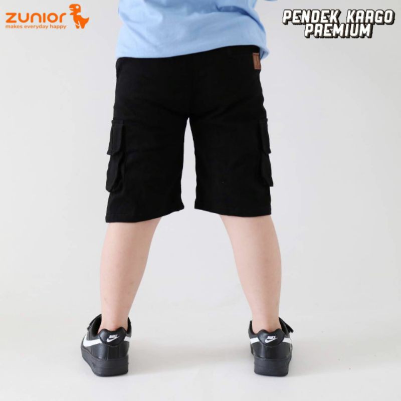 Celana Anak Pendek Cargo Laki-Laki dan Perempuan Zunior Premium Hitam 2-12 Tahun