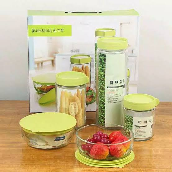 Bowl Satu Set Kaca / Toples Multifungsi Isi 5