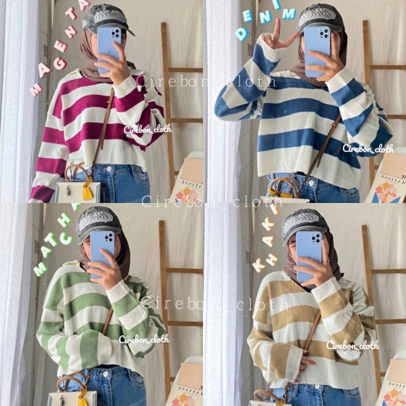 collar Crop salur  Knits Kerah / atasan wanita Blouse Rajut / Baju Rajut wanita