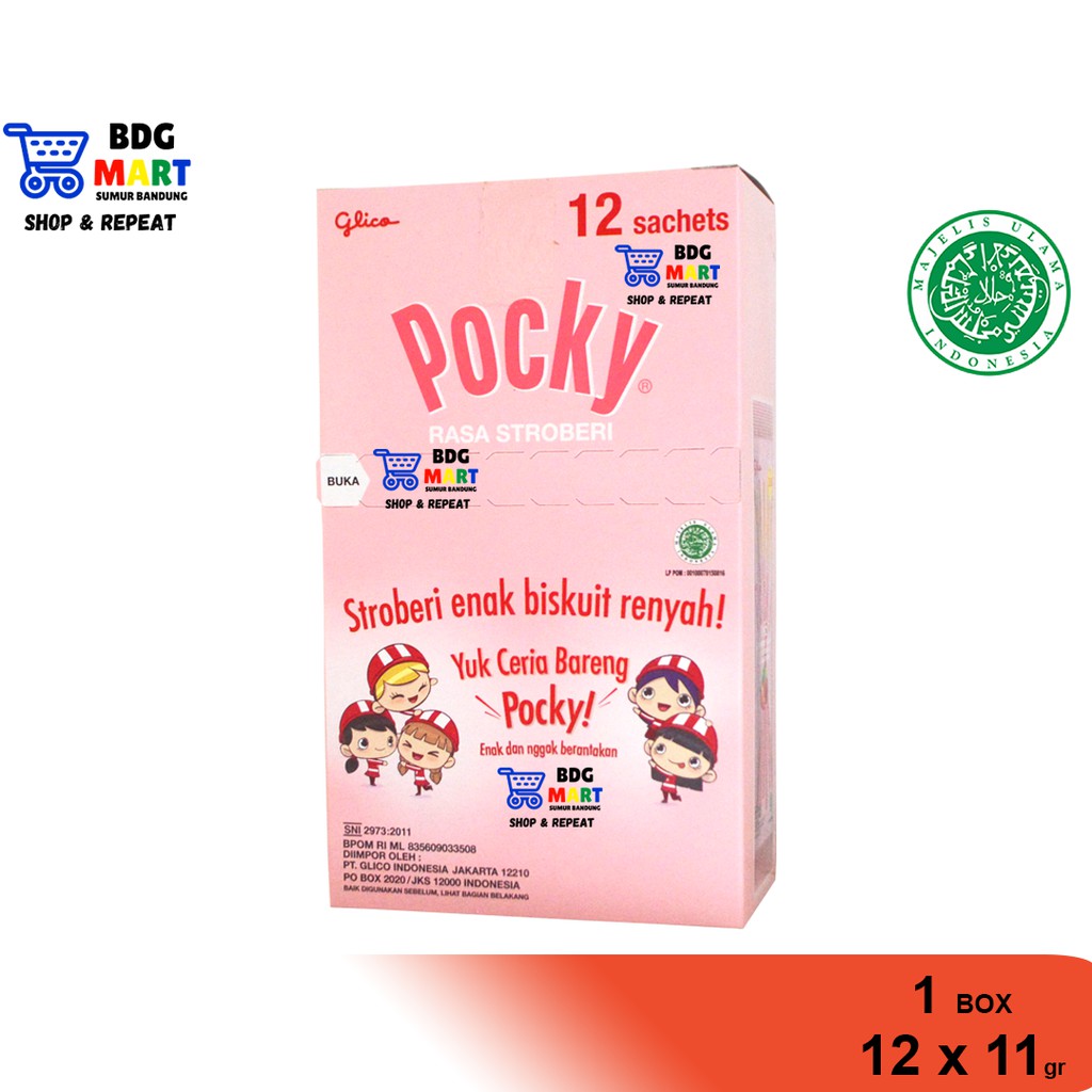 

BOX SACHET Pocky Strawberry Kue Biskuit Stik Lapis Krim Stroberi Halal - 12pcs x 11gr