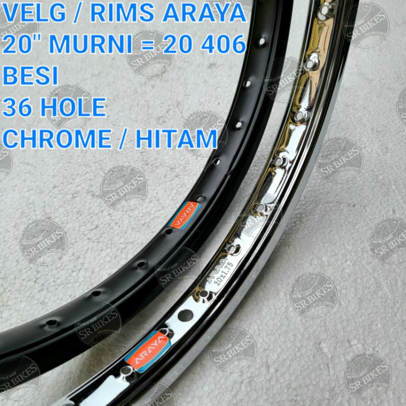 Velg Rims 20 Murni Sepeda BMX Mini MTB. 36H BESI CHROME / HITAM. ARAYA