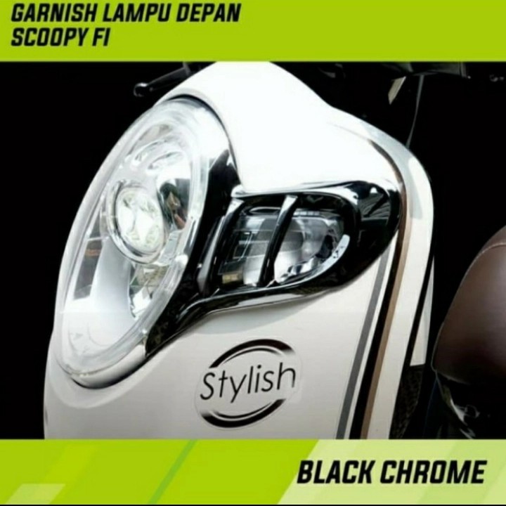 TGP Garnish Lampu Depan Scoopy FI Esp New Bahan Berkualitas - Black Chrome