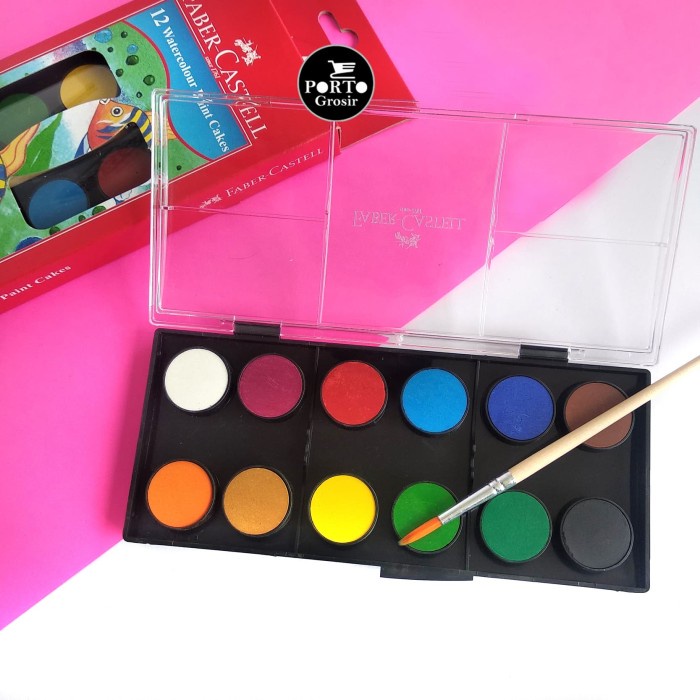 

air-cat- faber castell cat air watercolour paint cake padat 12 warna -cat-air.