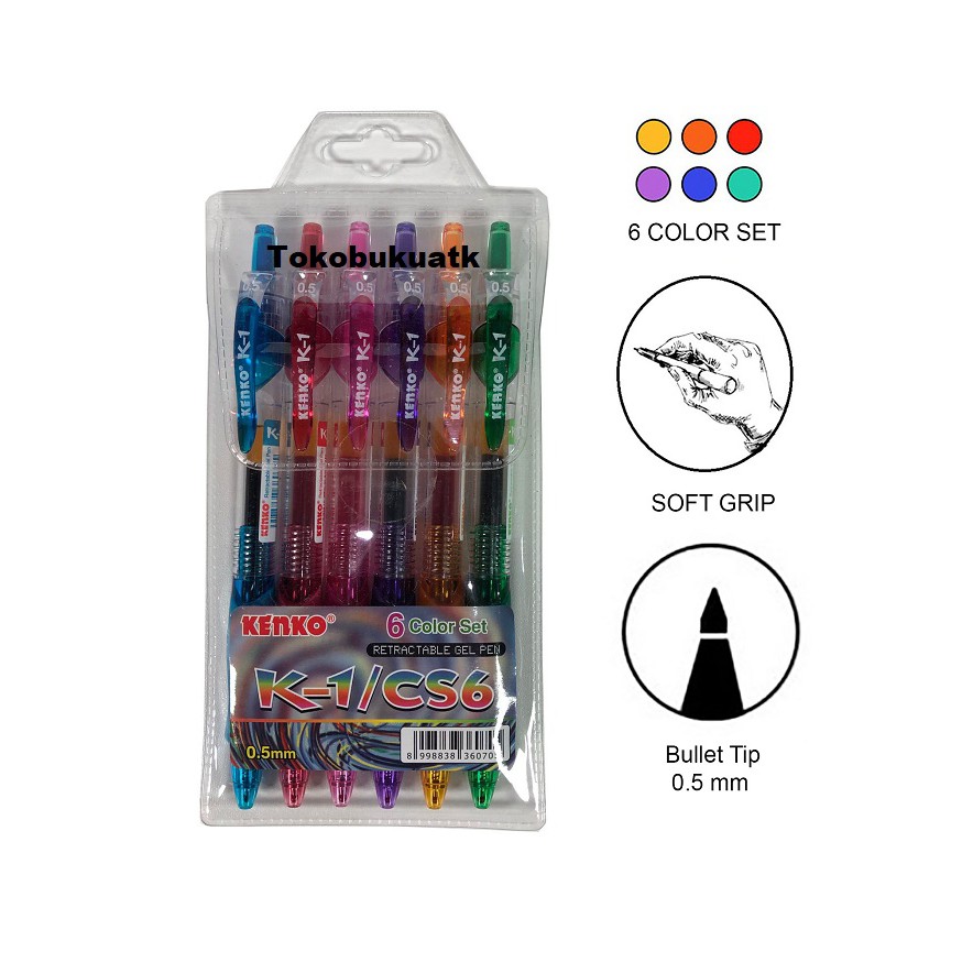 

Pulpen Gel Kenko K-1 CS6 Retraceable Set, Pulpen Gel 6 warna per set
