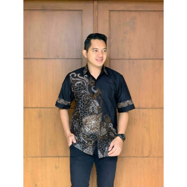 BSWART Batik HRB026 Kenongo Hem Pendek Padi Pekalongan M L XL Batik Pria MURAH Modern