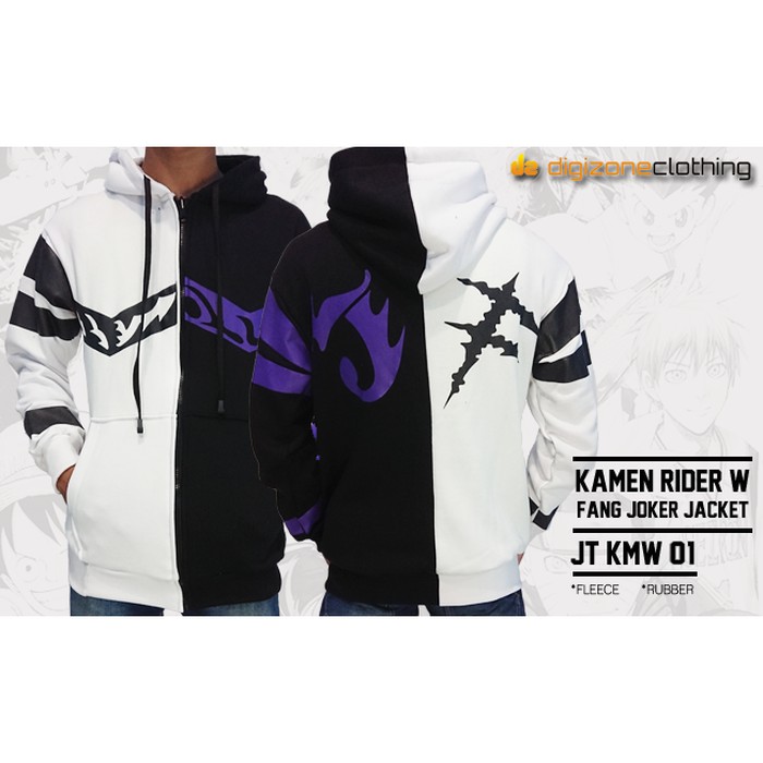 Jaket Kamen Rider W Fang Joker Hitam Putih Fleece Hoodie JT KMW 01