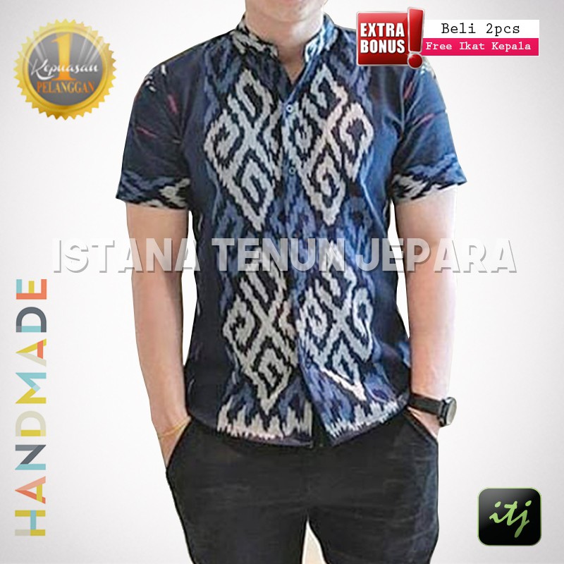 Kemeja Batik Unik Pria Tenun Blanket Troso Handmade Motif Toraja
