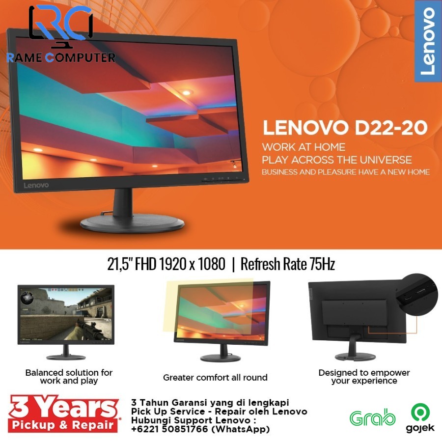 Monitor PC LED Lenovo 22&quot; D22-20 D2220 D22 FHD HDMI VGA 22 inch New