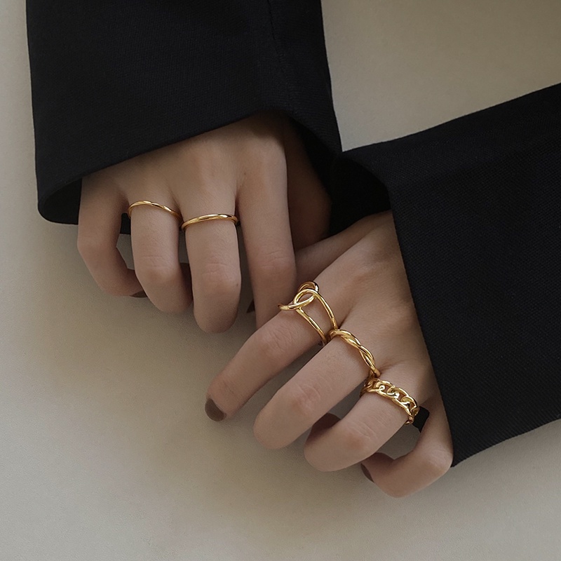 YEEZII 5pcs / Set Cincin Model Terbuka Adjustable Warna Emas Gaya Retro Untuk Wanita