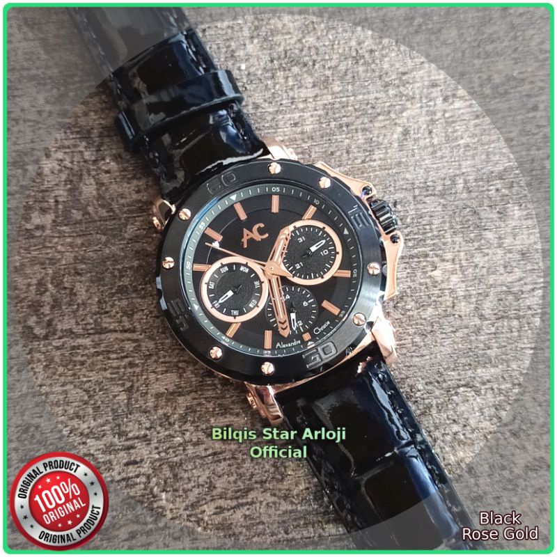 Alexandre Christie Collection Terbaru Ac 9205 Wanita Case Rose Gold Tali Kulit Original