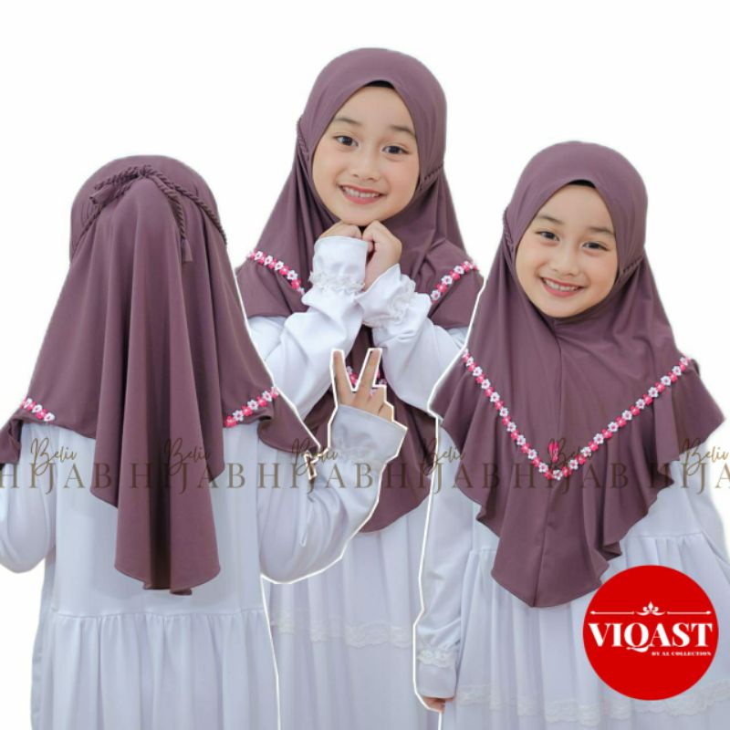 Hijab anak RAISA ROPEL FLOWSI 4-8 tahun tali kepang Jersey Premium jilbab anak tali ulir non pet ker
