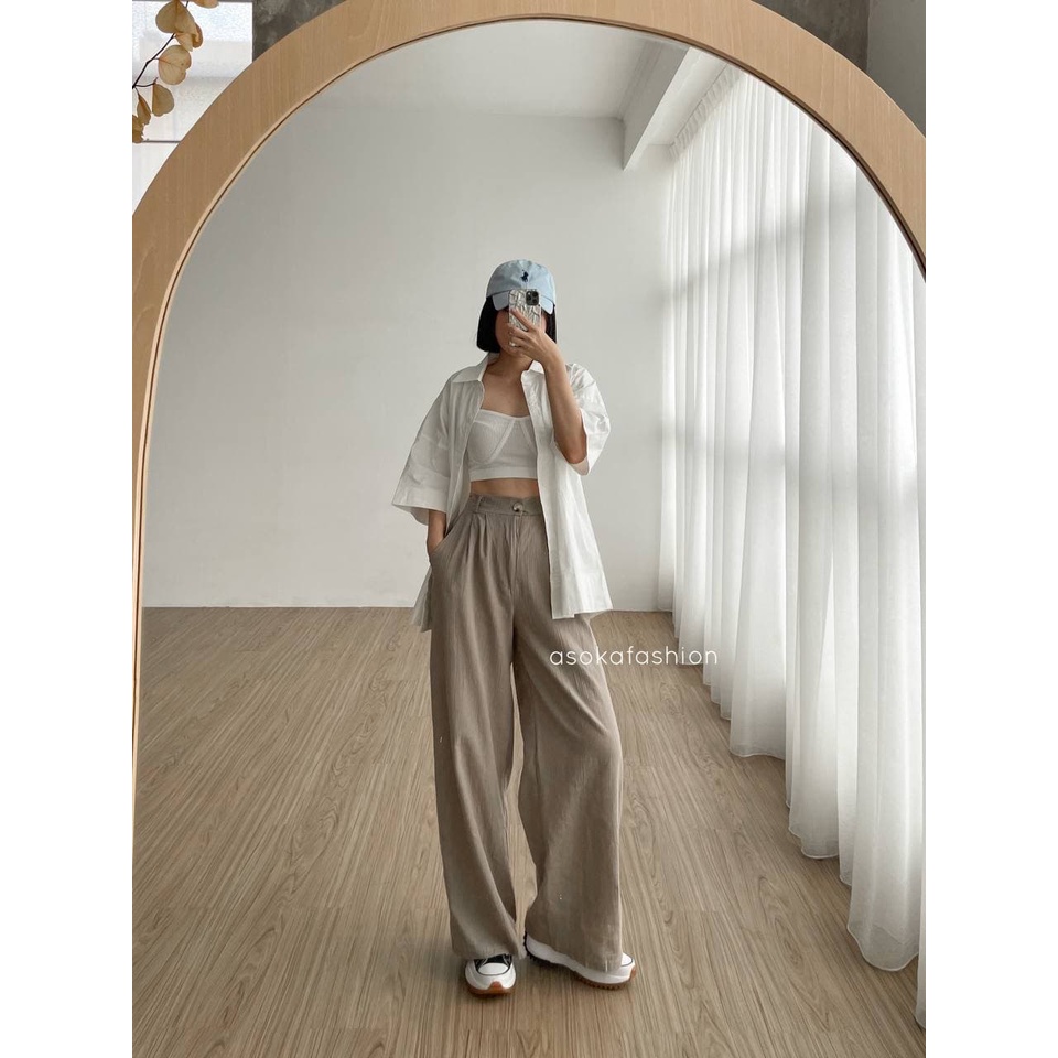 ASOKA Beatrix Pants 1103 - Celana Kulot Linen Crinckle Highwaist I Celana Basic Wanita I Cullote Highwaist