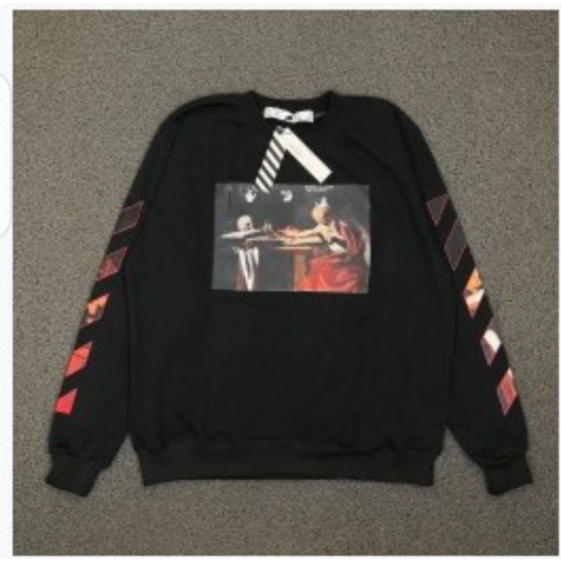 JAKET SWEATER CREWNECK OFF WHITE CARAVAGGIO HITAM DAN PUTIH AUTHENTIC HIGH PREMIUM BESTSELLER 