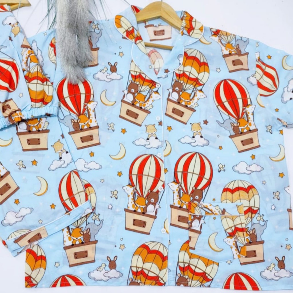 Piyama jumbo celana pendek/hotpant big size LD 130 / set baju tidur lengan pendek karakter cewek-HPJ/5L BALON BIRU