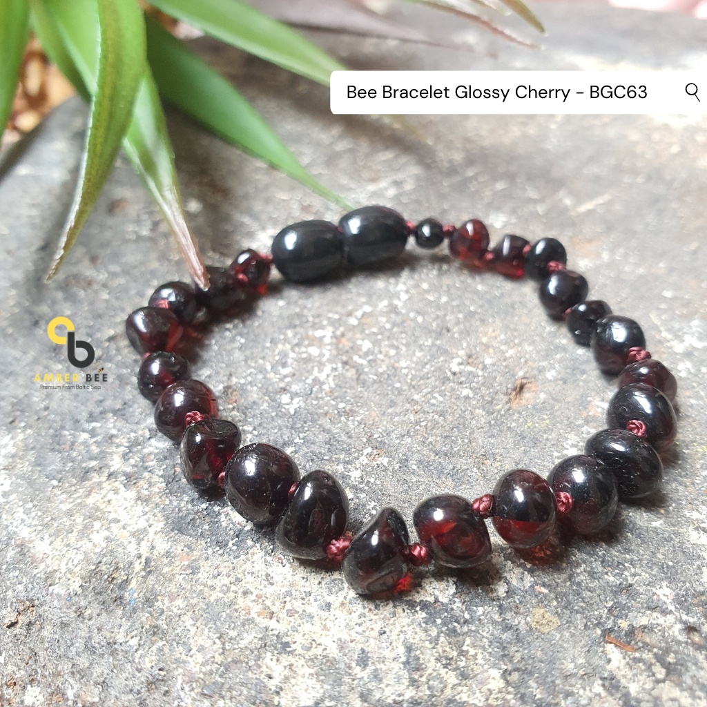 Gelang Amber Anak Premium Glossy Cherry by Amber Bee BMDC115