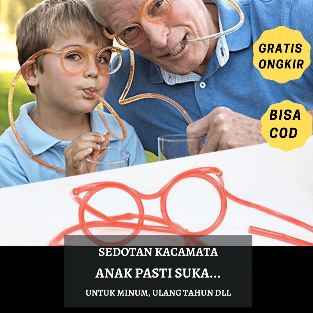 sedotan kacamata murah anak unik bening bulat warna transparan merah pink hijau muda kuning dewasa r