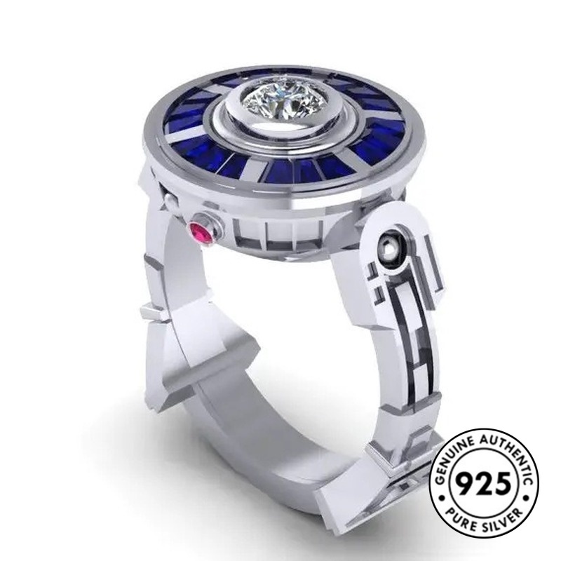 Cincin Sterling Silver 925 Model Robot Star Wars Dengan Sapphire Untuk Wanita