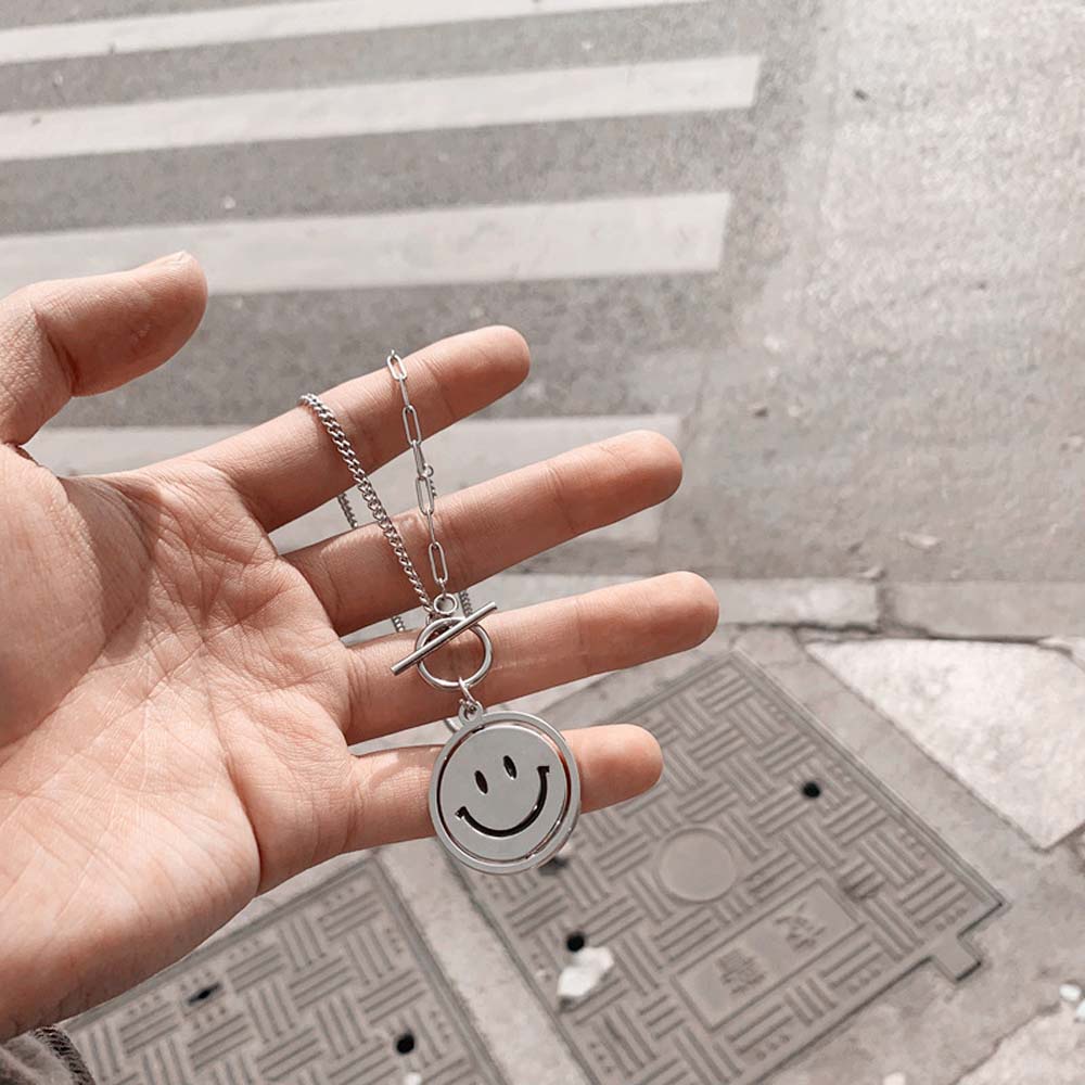 MXBEAUTY Trendy Circle Necklaces Hiphop Fashion Jewelry Clavicle Chain Smiley Face Punk Men OT Buckle Personality For Women Choker