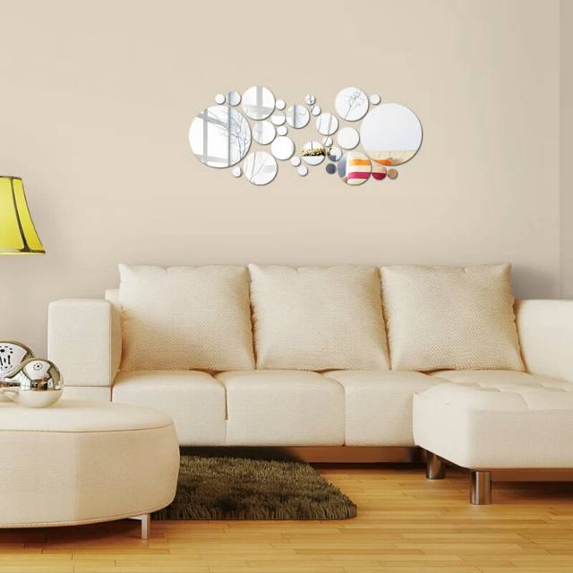 Hiasan dinding Wall stiker mirror bulat round silver gold wallstiker