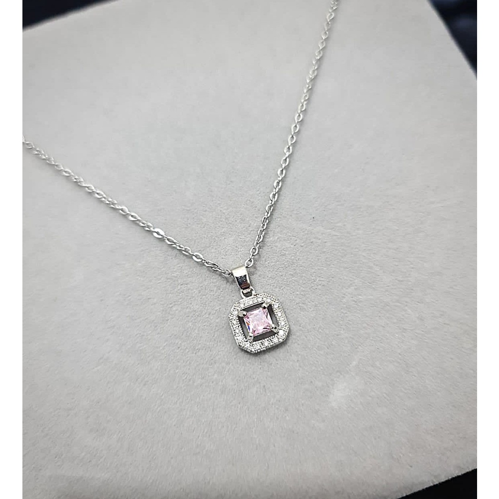 COD! kalung titanium liontin kotak mata pink anti karat import