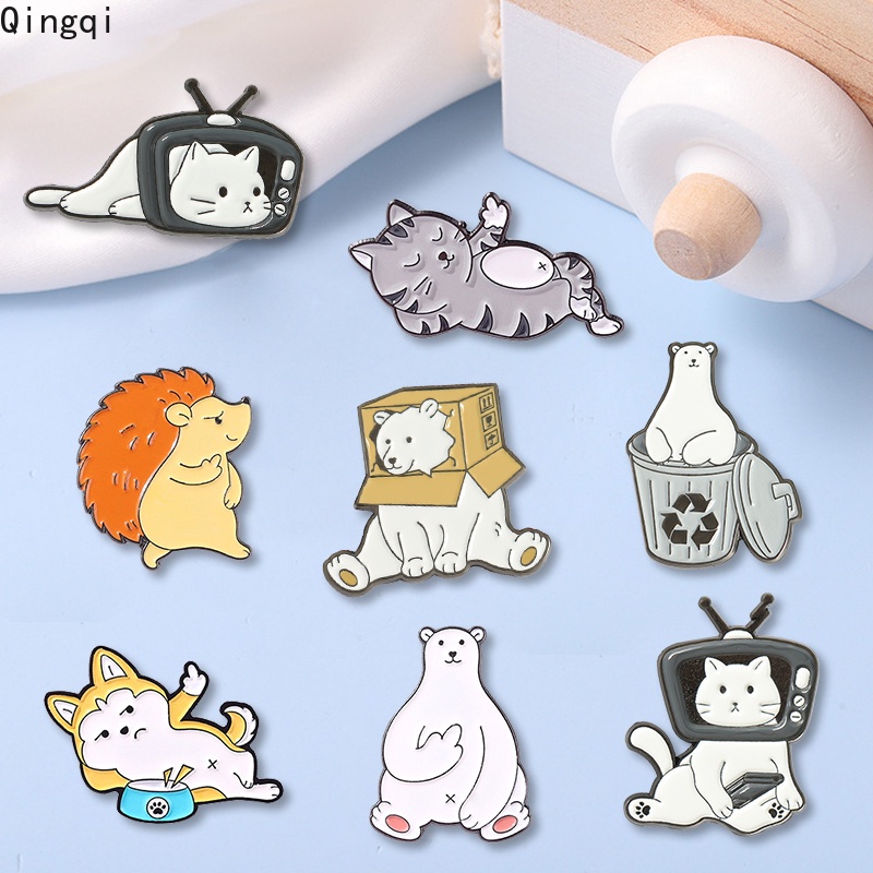 Bros Pin Enamel Desain Kartun Hewan Kucing Beruang Untuk Dekorasi Tas Denim Pria Dan Wanita