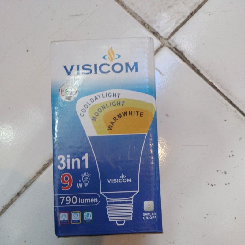 Lampu Visicom LED Bohlam bulb 9 watt 3 warna 3 In1 Tricolour tricolor