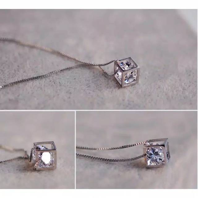 ★ODS★ FA25  Kalung Stainless  Liontin Bentuk Kubus Diamond Kalung Import kekinian # BISA COD