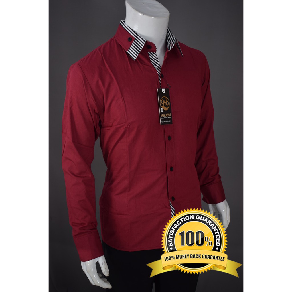 KEMEJA PRIA STYLE SLIMFIT KOREA LENGAN PANJANG SHINJI MAROON - KEMEJA KERJA PRIA