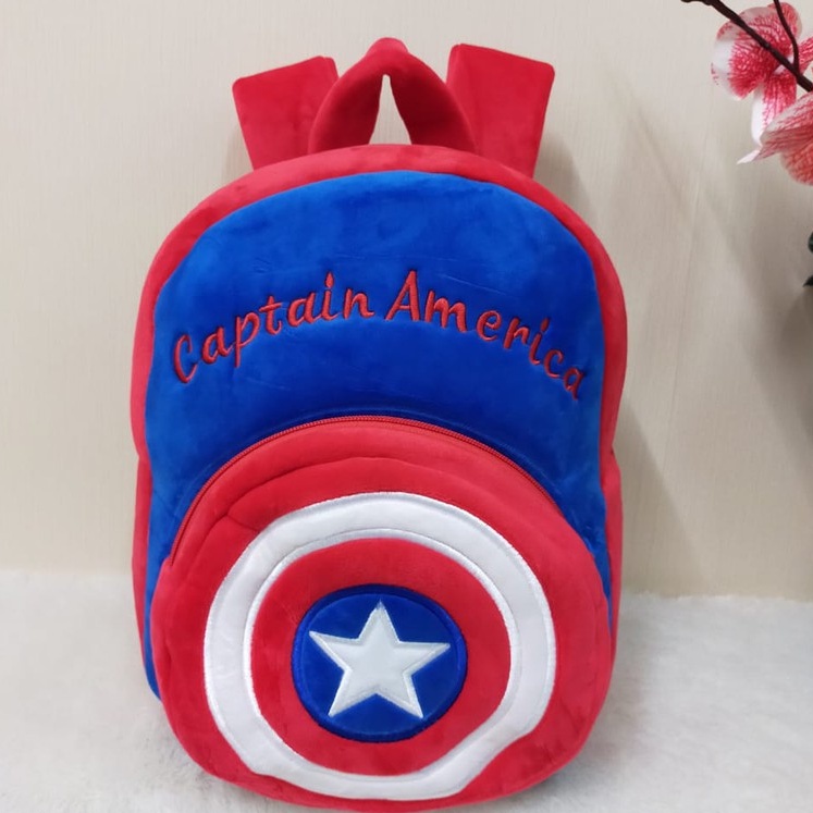 Tas Ransel Kapten Amerika Size L 2Resleting/Tas Anak SD/Backpack Lucu/Kado Tas Anak Cowok