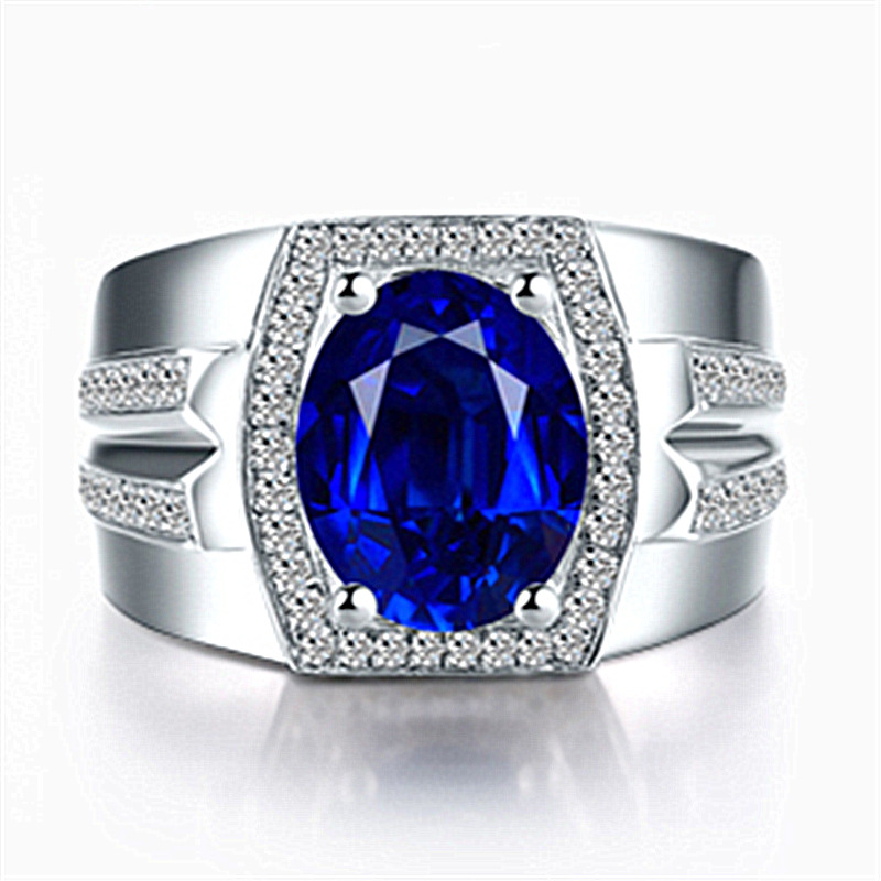 Cincin Emas Putih Safir Alami Berlian Kristal Biru Perak Aksesoris Fashion Pernikahan Pria Wanita Rings