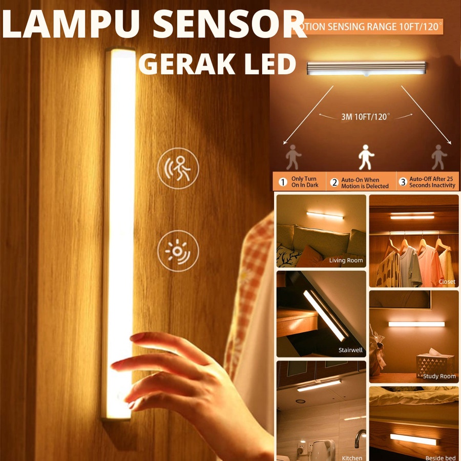 Lampu Sensor Gerak LED Tempel Sensor Lampu Gerak Lemari Kamar Lampu Dinding Lampu Baca Bentuk Batang Sensor