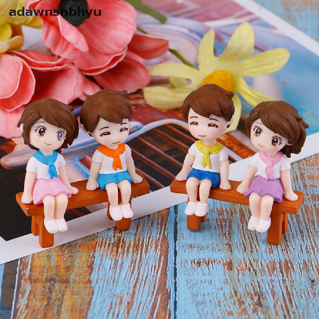 [adawnshbhyu] 1set Sweet Couple DIY Patung Miniatur Mini Taman Deco Kursi Lanskap Mikro.