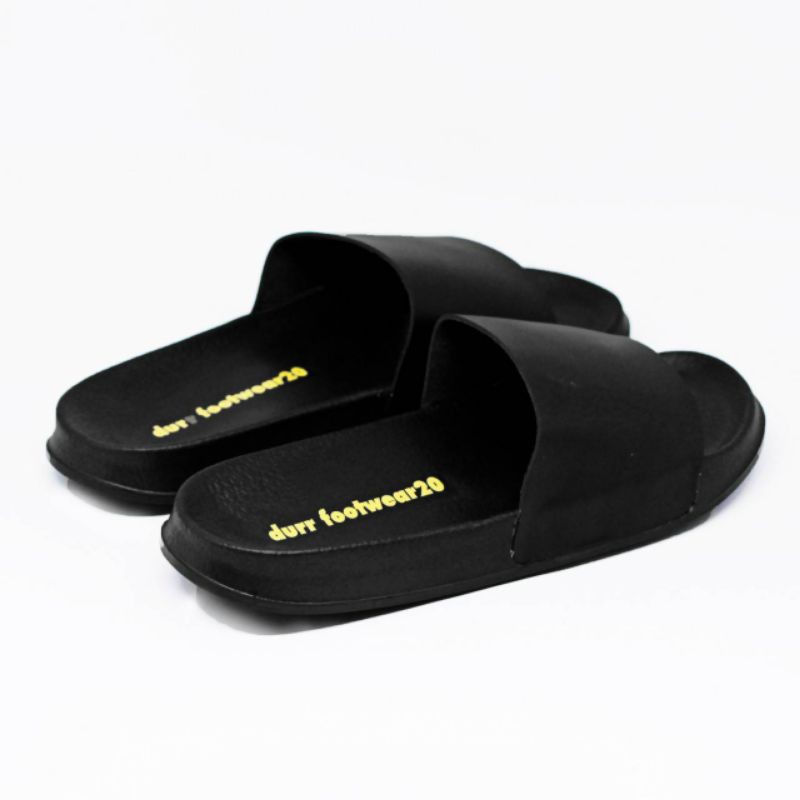 -01 durr footwear 20 Sandal Pria Slides Black, Sendal Slop Pria Casual, Sandal Flip-flop original